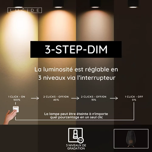 Lucide COLIN IP44 - Lampe de table Rechargeable Intérieur/Extérieur - Batterie/Piles - LED 3 StepDim - 1x3W 3000K - IP44 - Noir - USP